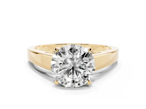 Round Cut Solitaire Engagement Ring with Four-Prong Setting and Tapered Band Yellow gold
