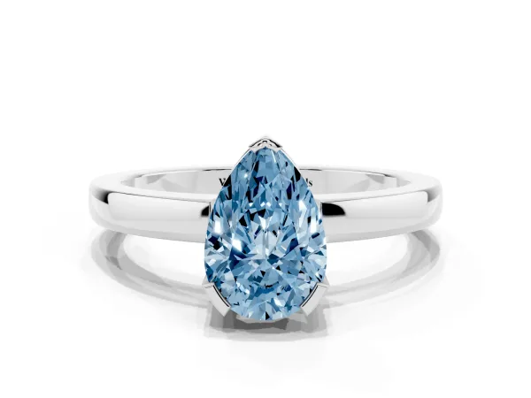 Fancy Blue Pear Cut Cut Solitaire Ring with Four-Prong Setting and Classic Band White gold