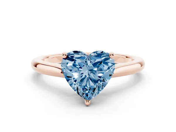 Fancy Blue Heart Cut Cut Solitaire Ring with Cathedral Band and Four-Prong Setting Rose gold