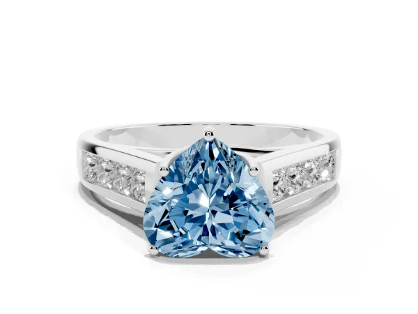 Fancy Blue Heart Cut Solitaire Channel-Set Diamond Engagement Ring with Four-Prong Setting Platinum