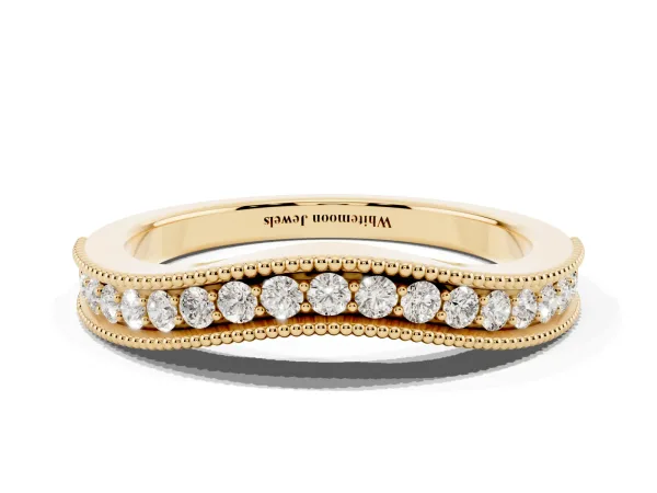 Pavé Round Diamond Contour Band with Milgrain Edge Yellow gold