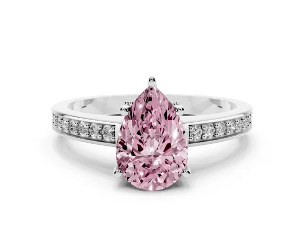 Fancy Pink Pear Cut Solitaire Pavé Band Prong Setting Ring White gold