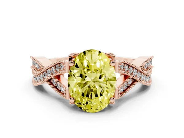 Fancy Yellow Oval Cut Cut Diamond Twisted Band with Milgrain Pave Setting and Four-Prong Setting Rose gold