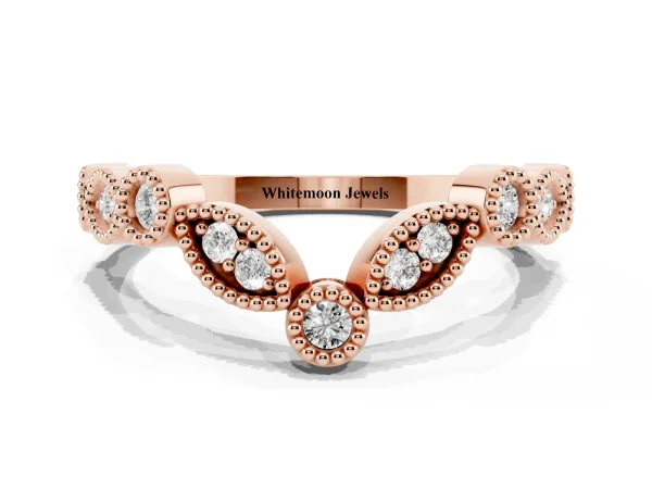 Milgrain Marquise and Round Diamond Half Eternity Band Rose gold