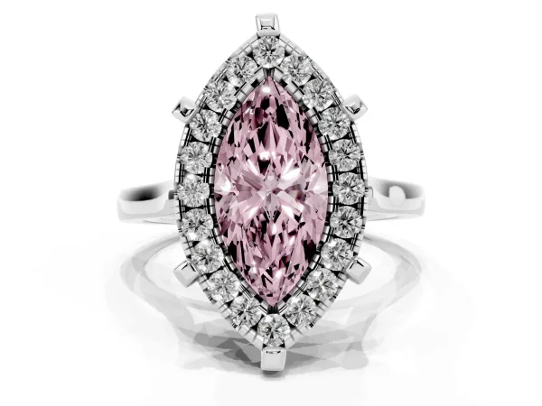 Fancy Pink Marquise Cut Diamond Cluster Halo Solitaire with Four-Prong Setting Platinum