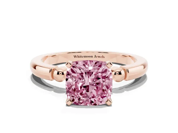 Fancy Pink Cushion Cut Solitaire Beaded Band with Four-Prong Setting Rose gold