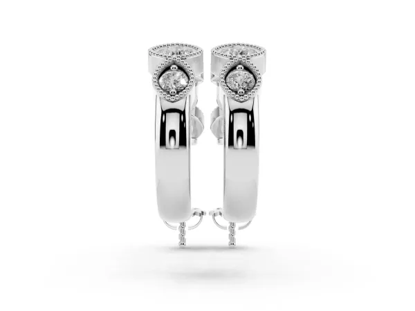 Milgrain Cushion and Marquise Diamond Hoop Earrings Silver