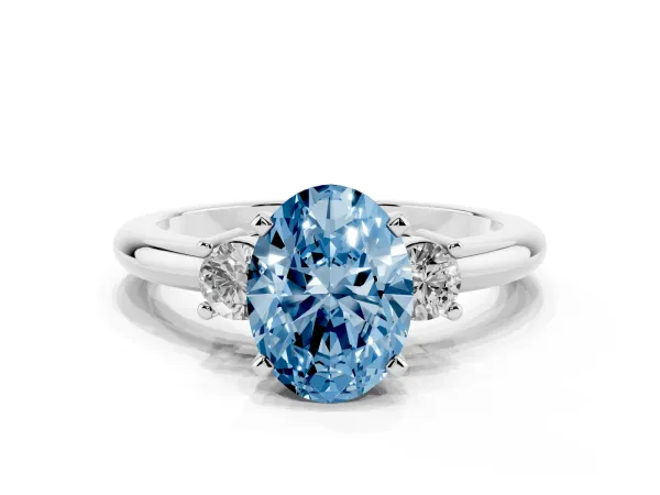 Fancy Blue Three-Stone Oval Cut Cut Diamond Solitaire with Prong Setting and Classic Band White gold