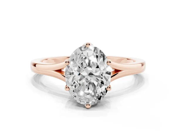 Oval Cut Solitaire Diamond Ring with Six-Prong Setting and Tapered Band Rose gold