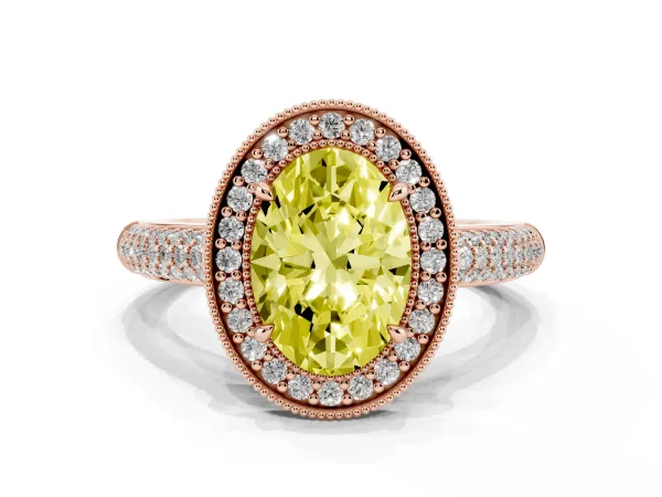 Fancy Yellow Oval Cut Cut Halo Diamond Pave Band with Four-Prong Setting Rose gold