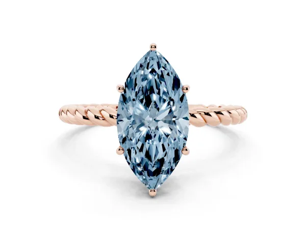 Fancy Blue Marquise Cut Solitaire Twisted Band 4-Prong Ring Rose gold