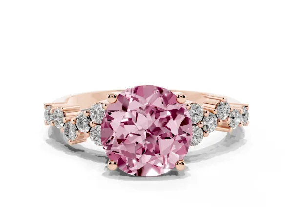 Fancy Pink Round Cut Diamond Scattered Round Accent Ring with Prong Setting Rose gold