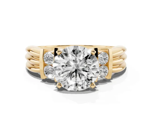 Round Cut Cut Three-Stone Channel Set Ring with Bar Prongs Yellow gold