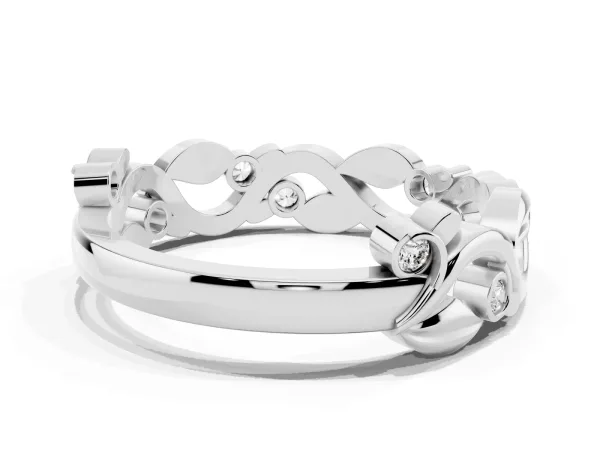 Round Diamond Leaf Eternity Band with Bezel Setting Silver