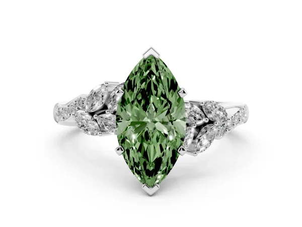 Fancy Green Marquise Cut Solitaire Marquise Twist Band with Six-Prong Setting Platinum