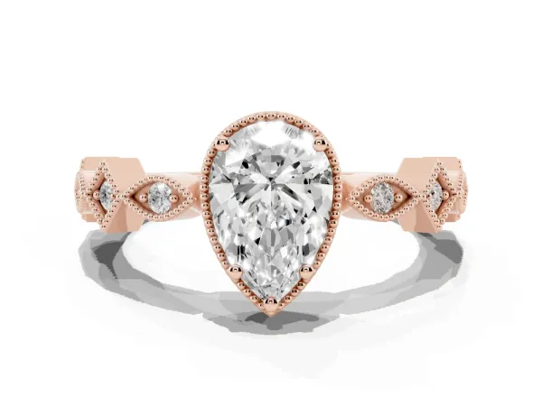 Pear Cut Milgrain Marquise Diamond Twist Band Ring Rose gold
