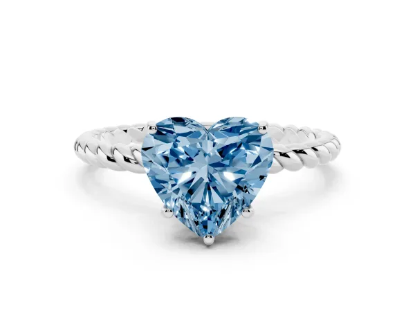 Fancy Blue Heart Cut Solitaire Twisted Band 4-Prong Ring Platinum