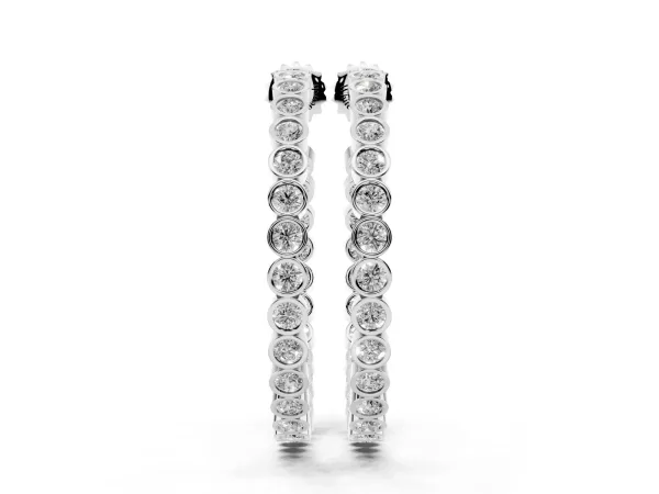 Round Diamond Bezel-Set Inside-Out Large Hoop Earrings Platinum