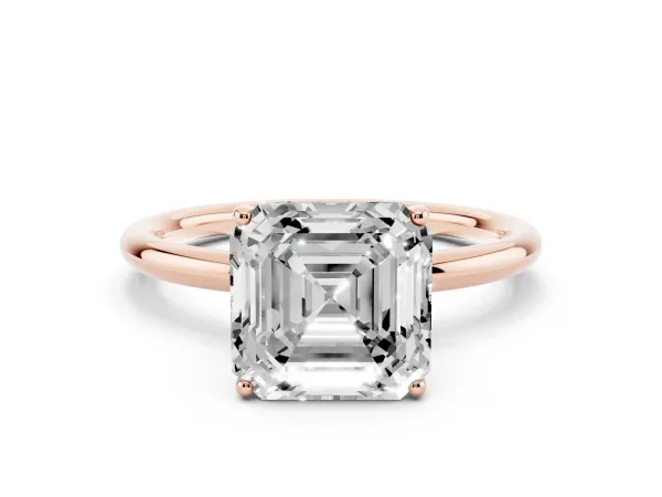 Asscher Cut Solitaire Diamond Ring with a Classic Band and Four-Prong Setting Rose gold