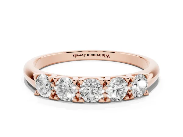 Round Diamond Channel Set Half Eternity Band with Shared Prong Setting Rose gold