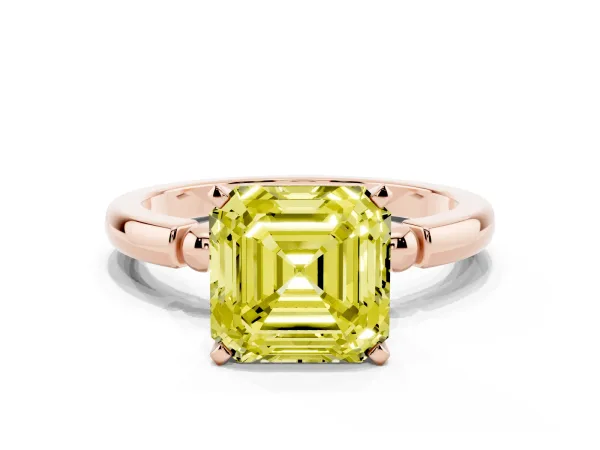 Fancy Yellow Asscher Cut Solitaire Beaded Band with Four-Prong Setting Rose gold