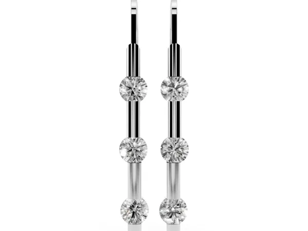 Round Diamond Bar Drop Earrings with Bezel Setting Silver