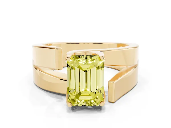 Fancy Yellow Modern Tension Set Emerald Cut Diamond Solitaire Wide Band Ring Yellow gold