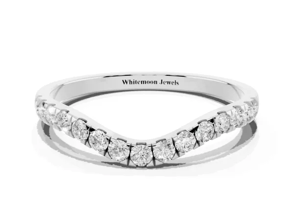 Curved Pavé Round Diamond Wedding Band with Shared Prong Setting White gold