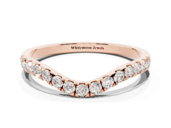 Curved Pavé Round Diamond Wedding Band with Shared Prong Setting Rose gold