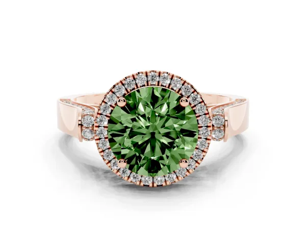 Fancy Green Round Cut Halo Round Diamond Twist Band with Four-Prong Setting Rose gold