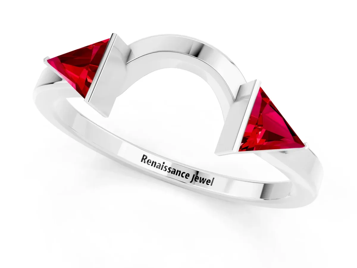 Trillion Ruby Open Band Ring with Bezel Setting Silver