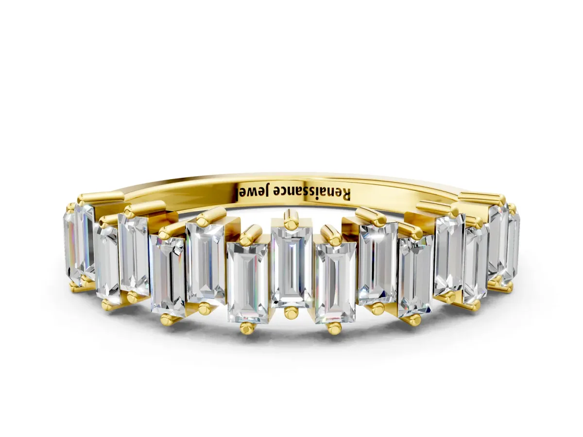 Baguette Diamond Half Eternity Ring with Prong Setting Yellow gold