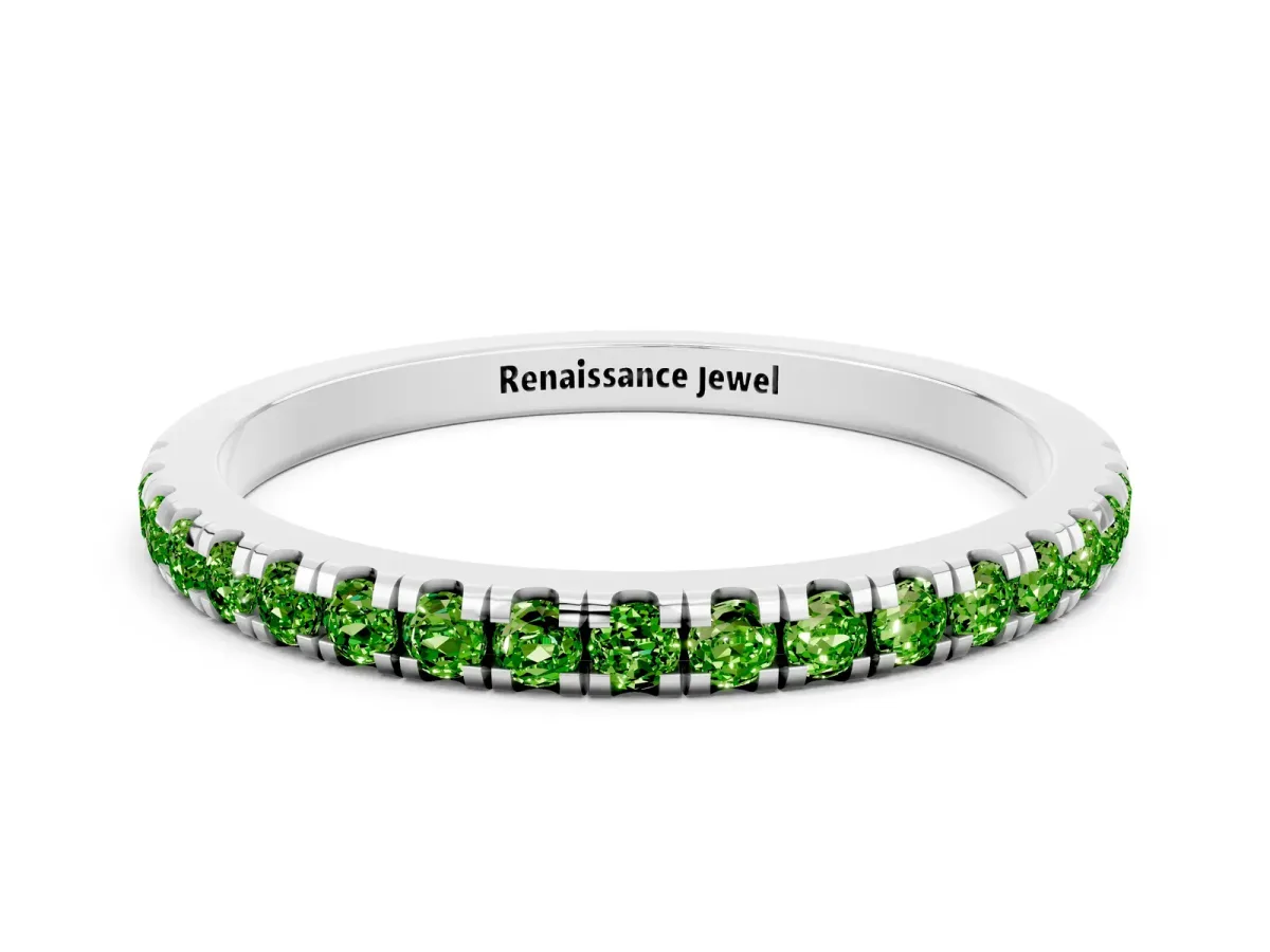 Pavé Round Peridot Half Eternity Band with Shared Prong Setting Silver