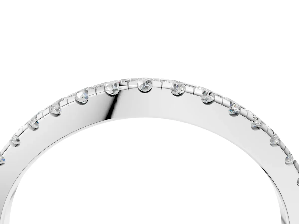 Round Diamond Pavé Half Eternity Band with Shared Prong Setting Silver