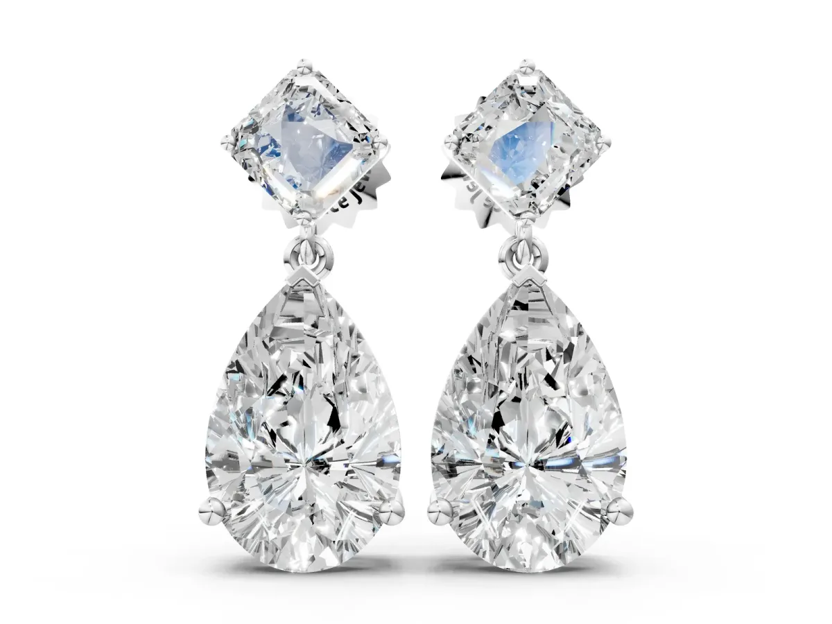 Princess and Pear Diamond Drop Earrings Silver