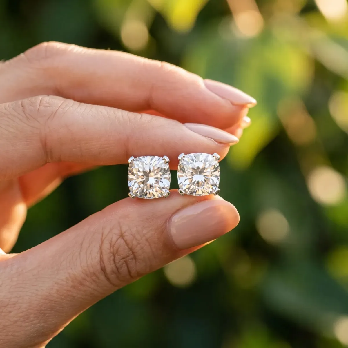 Cushion Cut Diamond Stud Earrings Platinum