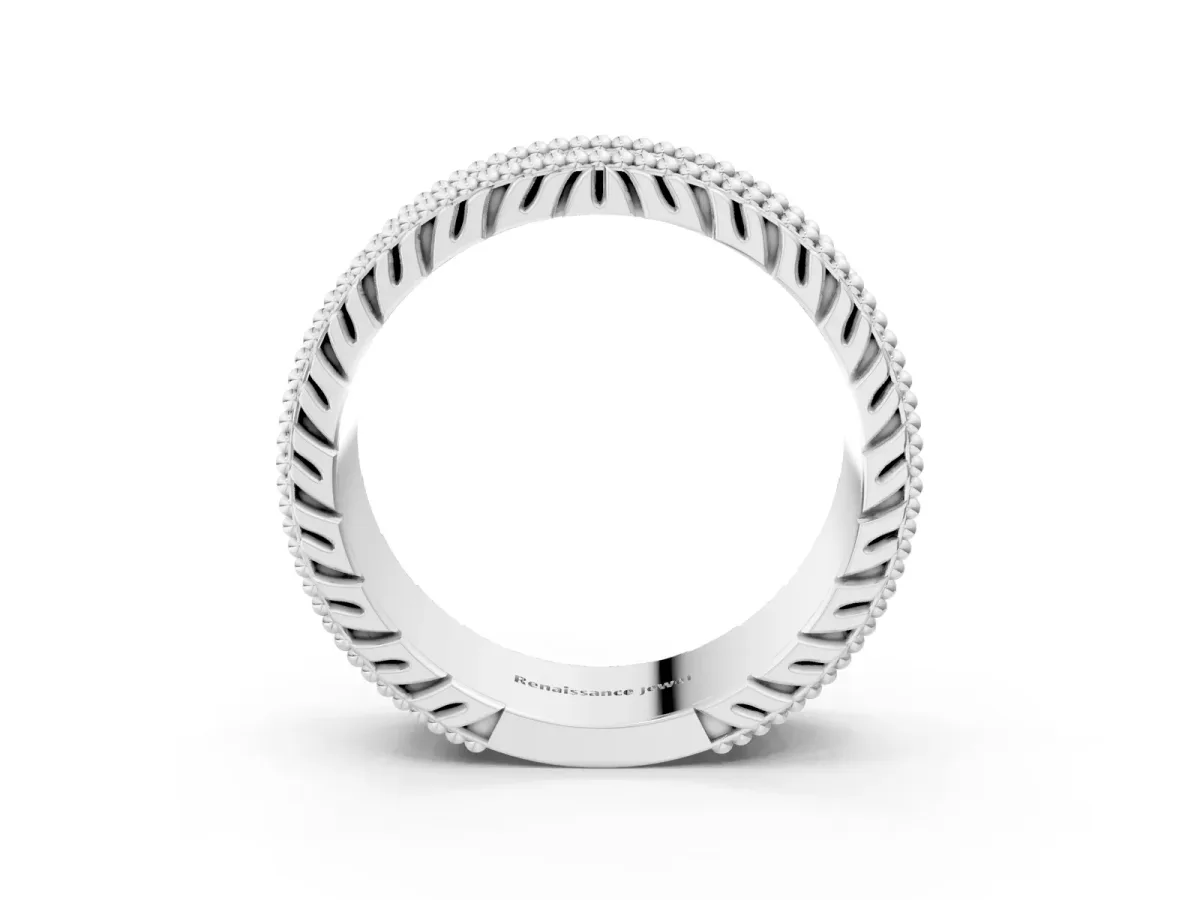 Round Cut Diamond Pave Eternity Band with Bead Prong Setting Silver