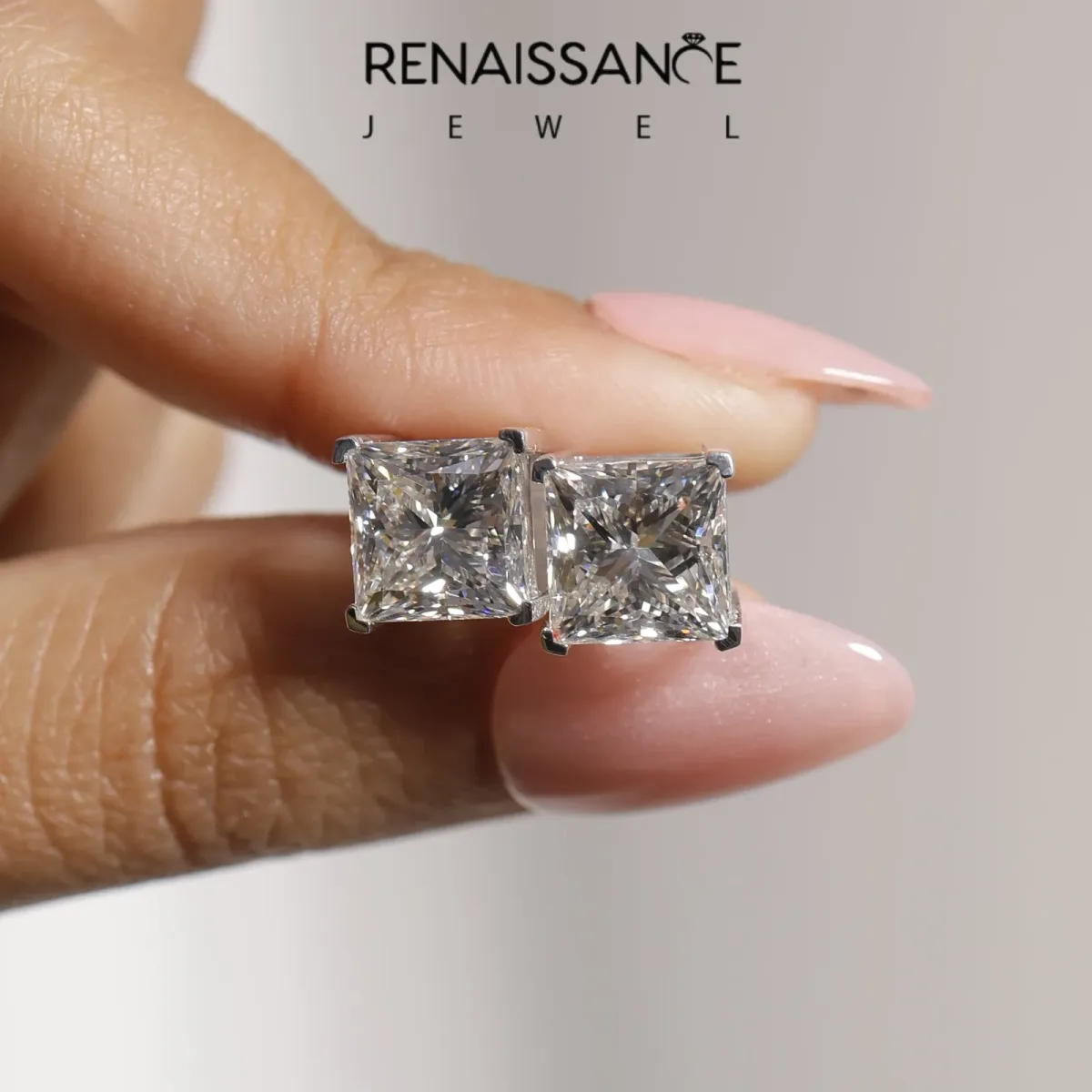 Princess Cut Diamond Stud Earrings White gold