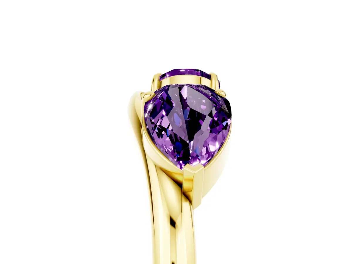 Two-Stone Pear Amethyst Bypass Ring with Prong Setting Yellow gold