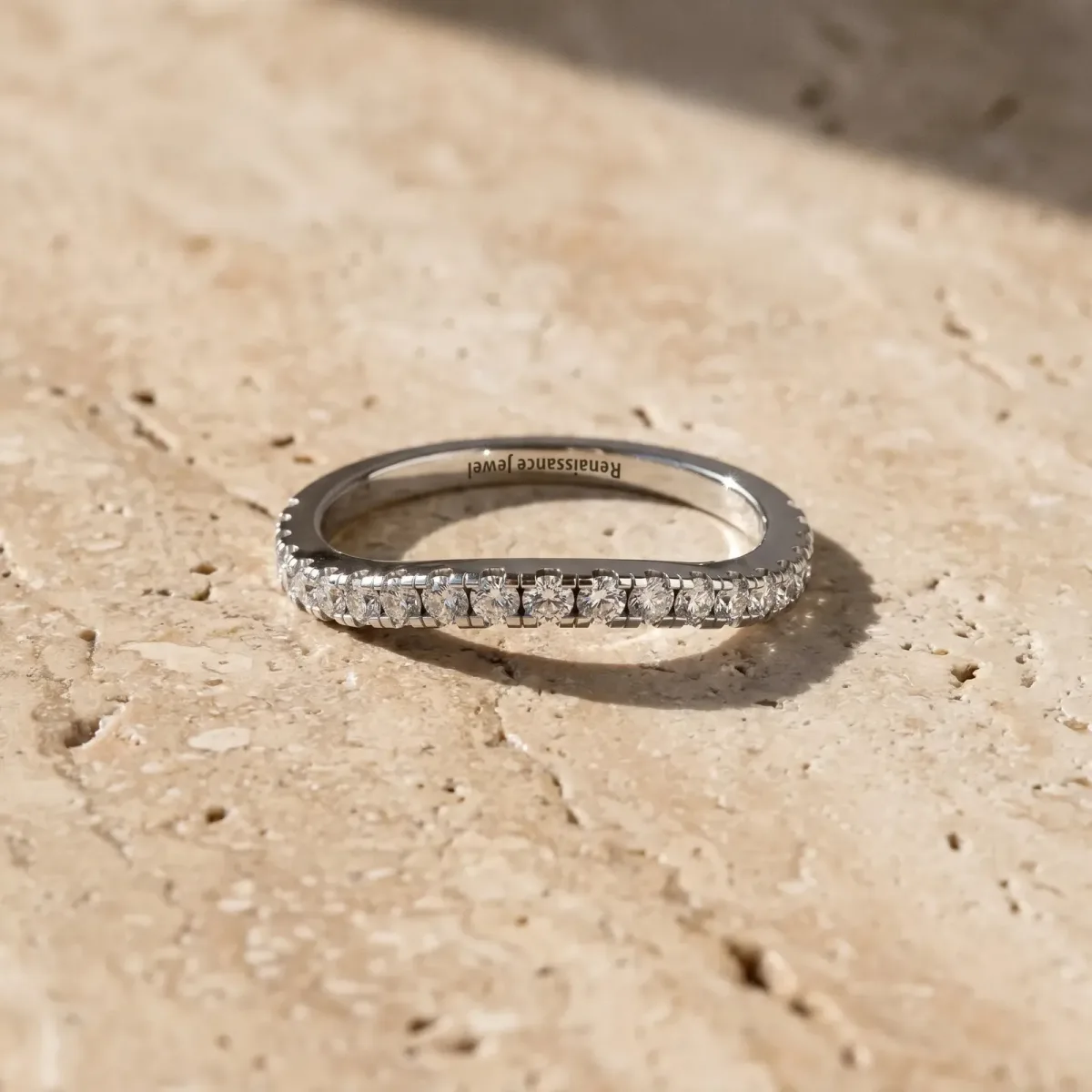 Round Diamond Pavé Half Eternity Band with Shared Prong Setting Silver