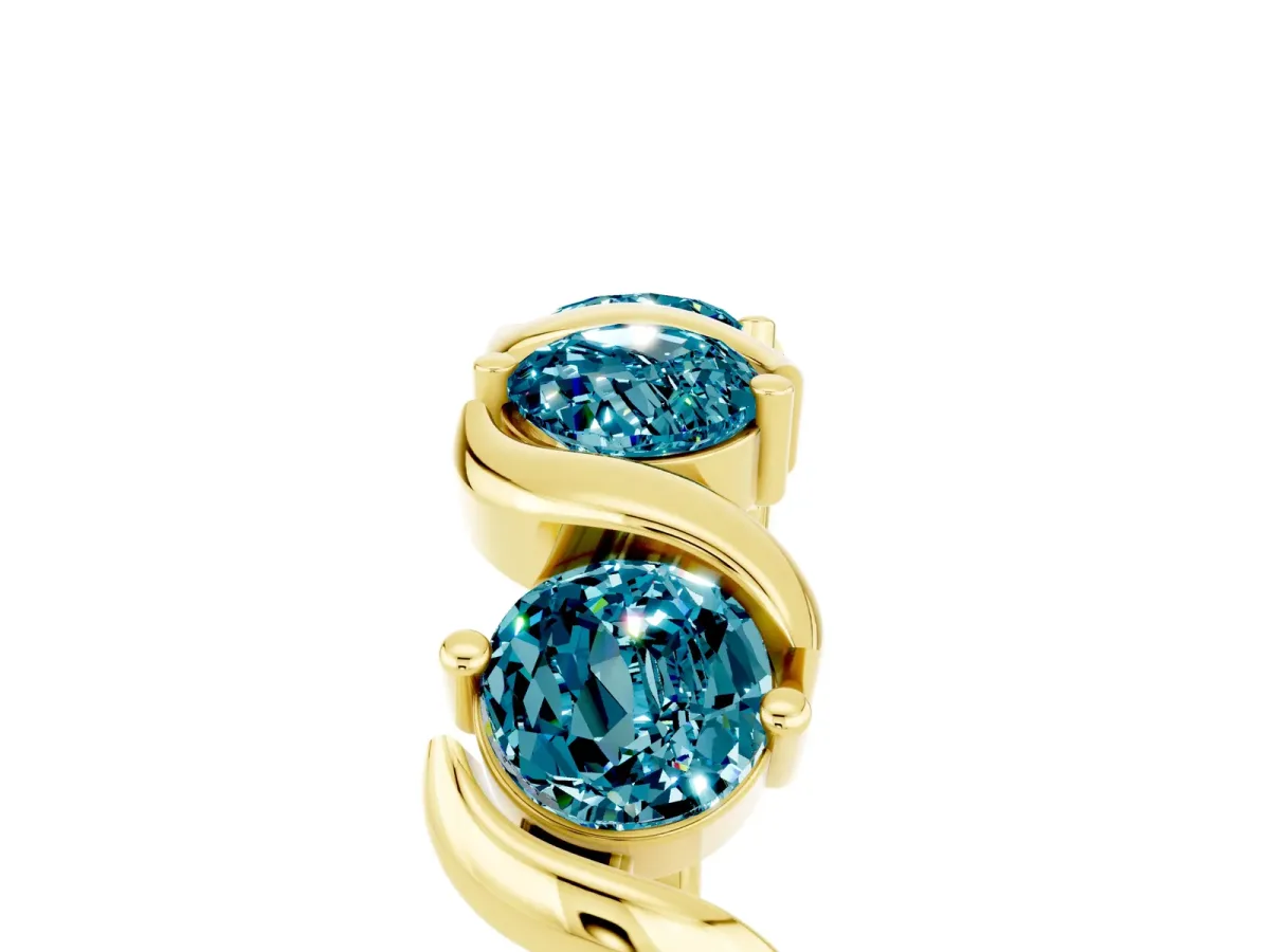 Six-Stone Round Blue Topaz Wave Band with Shared Prong Setting Yellow gold
