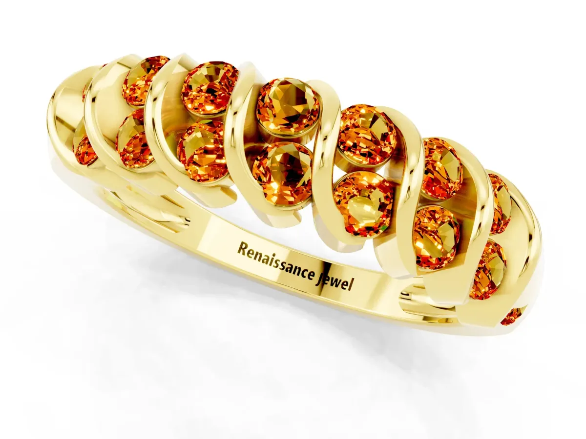 Channel Set Round Citrine Multi-Row Band Yellow gold