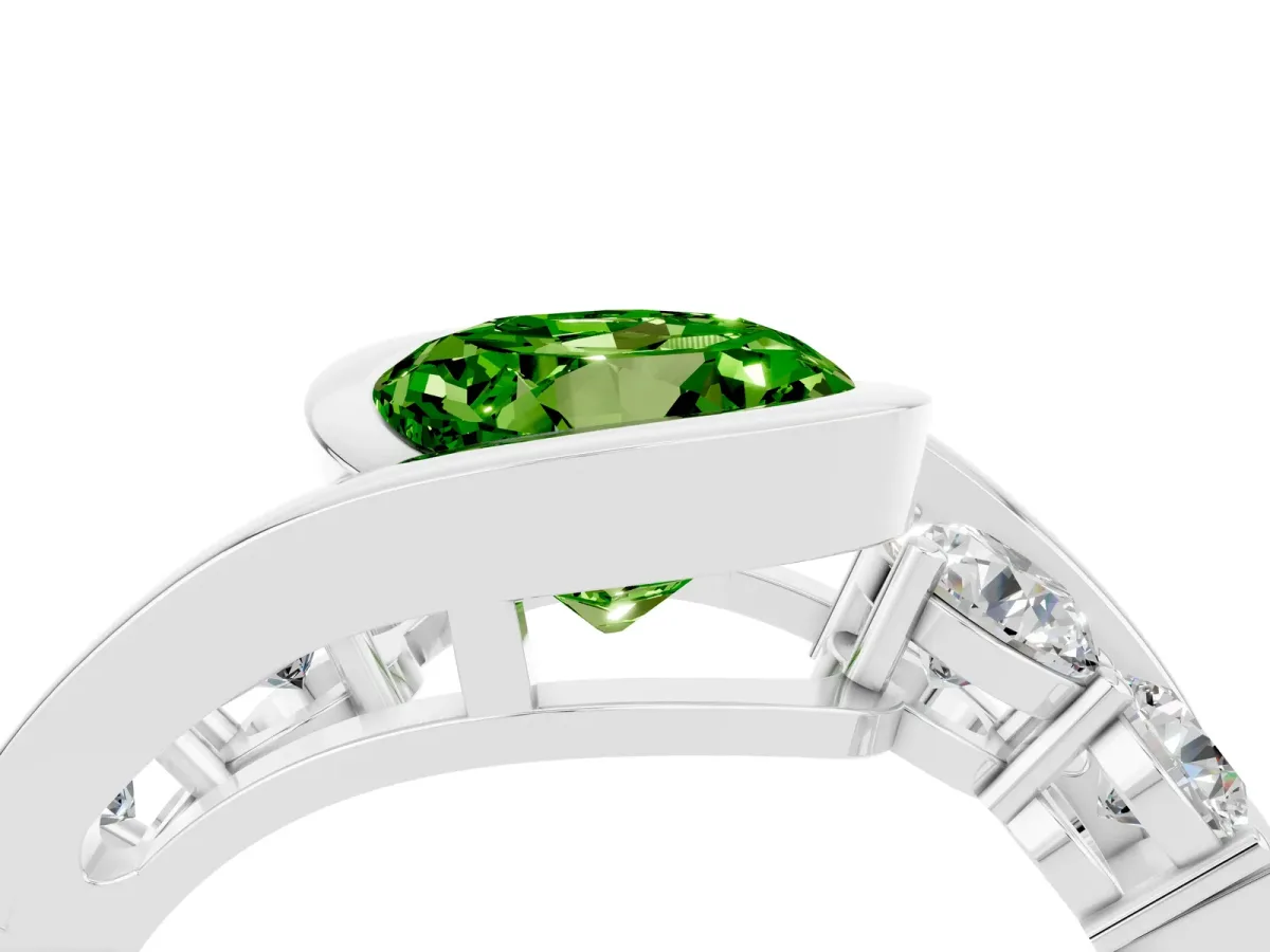 Bezel Set Round Cut Peridot Bypass Ring with Round Accents Silver