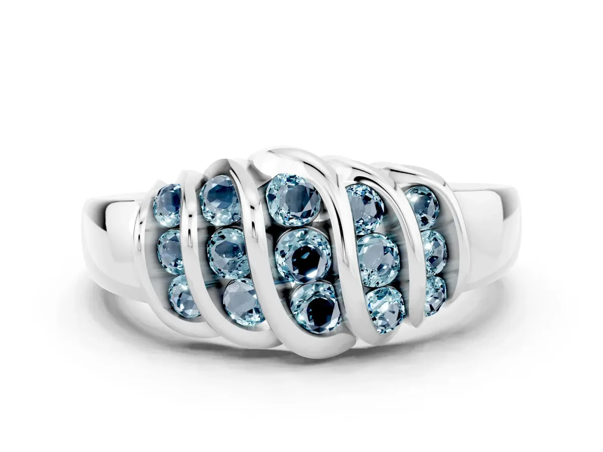 Round Aquamarine Multi-Row Crossover Band Platinum