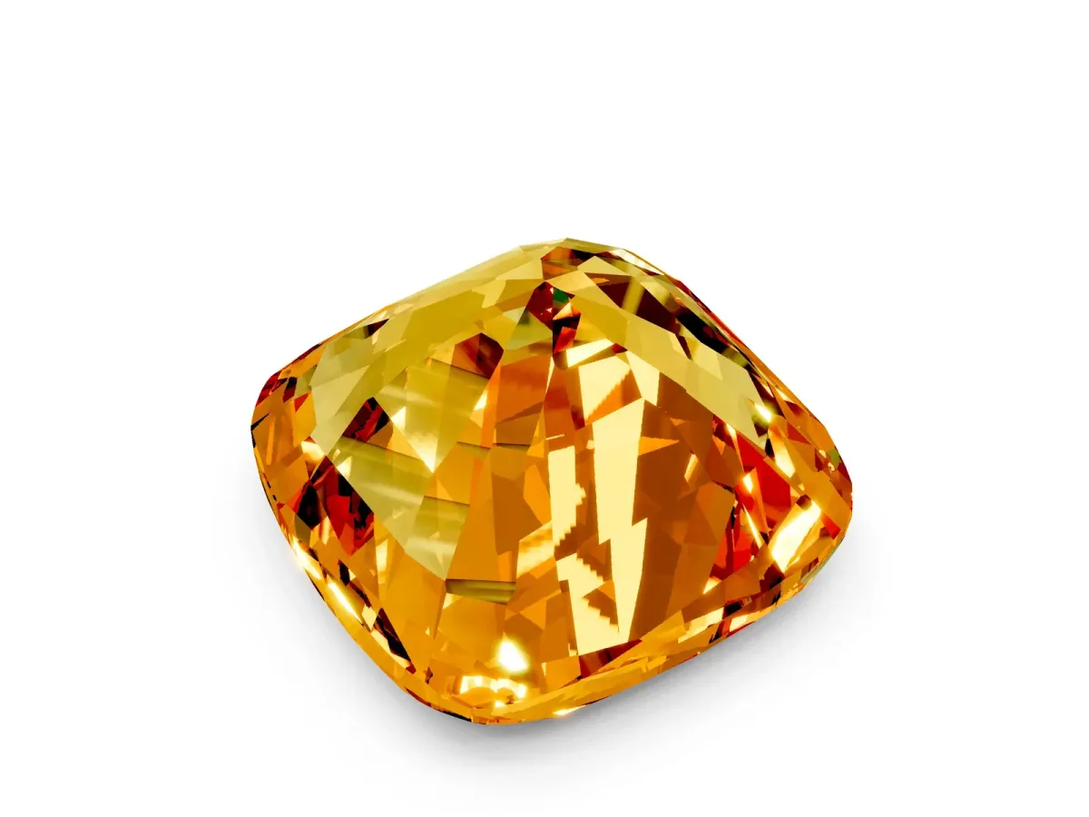 Cushion Cut Citrine Scattered Round Accent Ring with Prong Setting Platinum