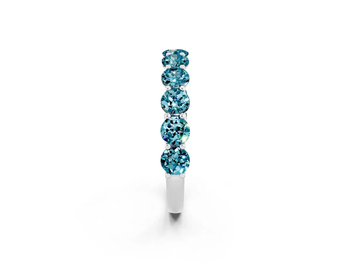 Round Blue Topaz Shared Prong Eternity Band Silver