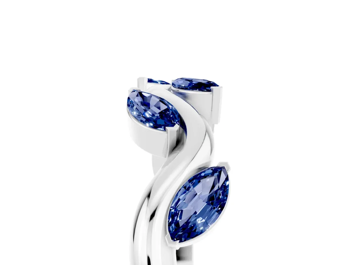 Marquise Blue Sapphire Twisted Band with Prong Setting Platinum