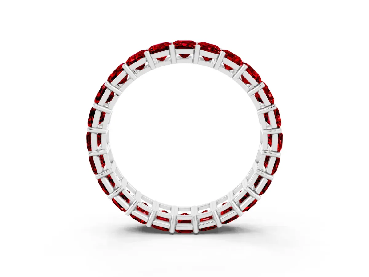 Emerald Cut Ruby Eternity Band with Shared Prong Setting White gold
