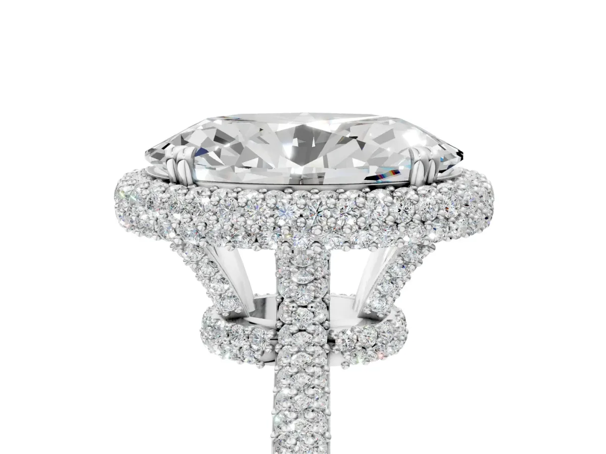 Oval Diamond Halo Ring with Round Diamond Accents Platinum