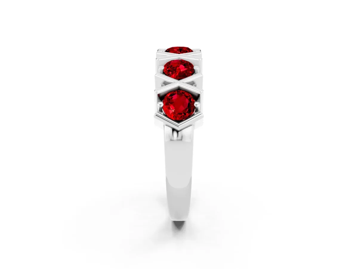 Round Ruby Channel Set Band with X-Prong Detail Silver